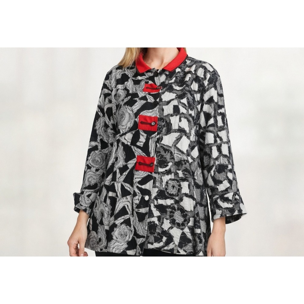Ali Miles Abstract Tunic Jacket Sedona Office Luxe Textured Art Top SZ Medium